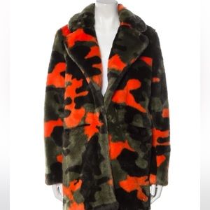 Camouflage Print Faux Fur Coat